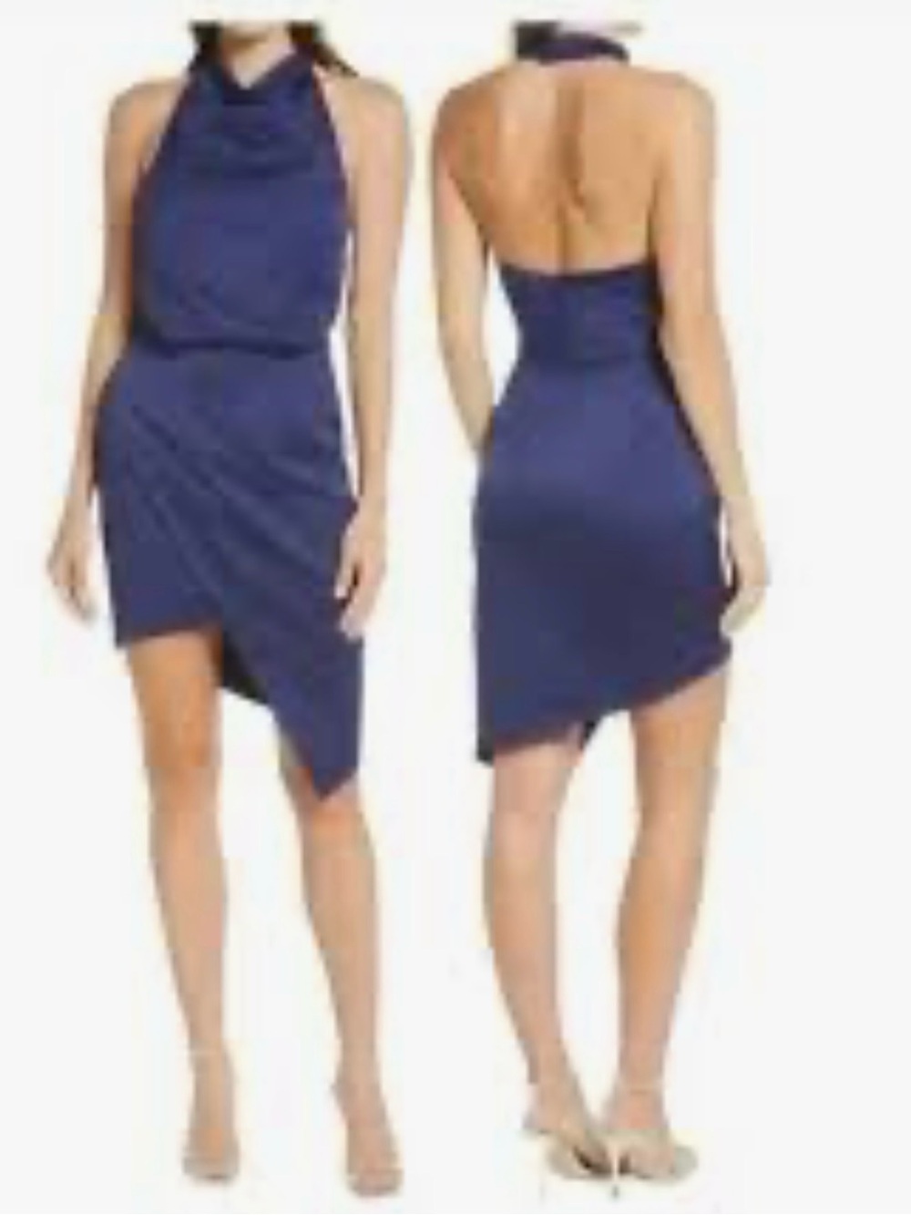 ELLIATT Camo Asymmetric Satin Cocktail‎ Dress In Navy